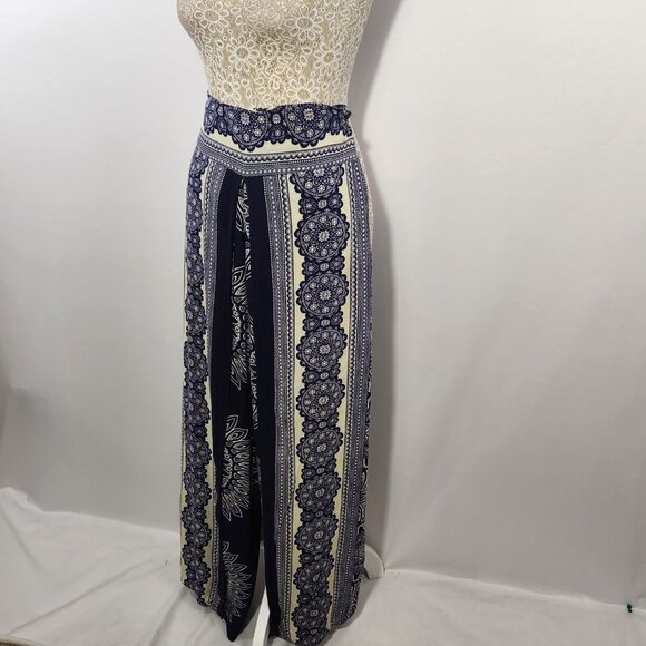 Camaroha Sutra Women's Small Blue Floral Print Layered Split Wide Leg Pants Boho - Picture 5 of 15